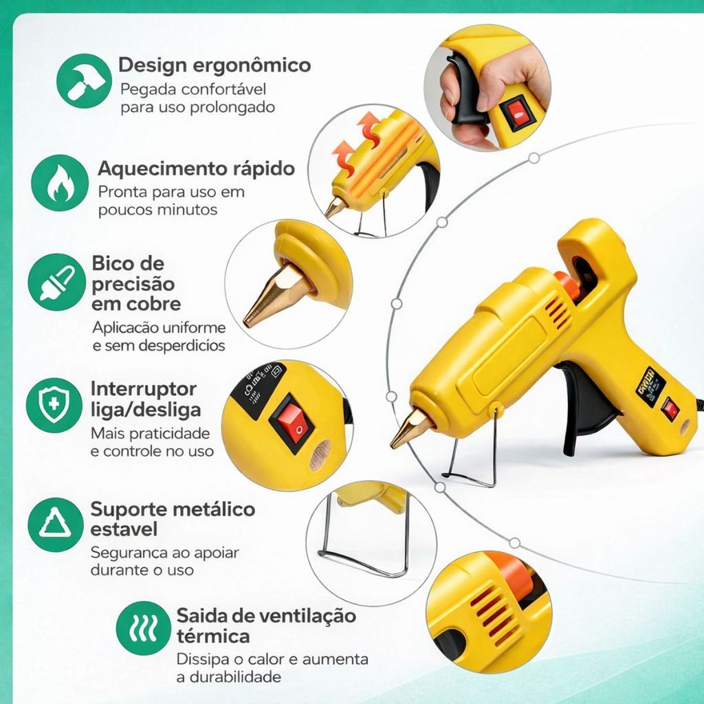 Máquina Profissional Pistola de Cola Quente 120W + 10 Bastões Grossos 11mm Secagem Rápida