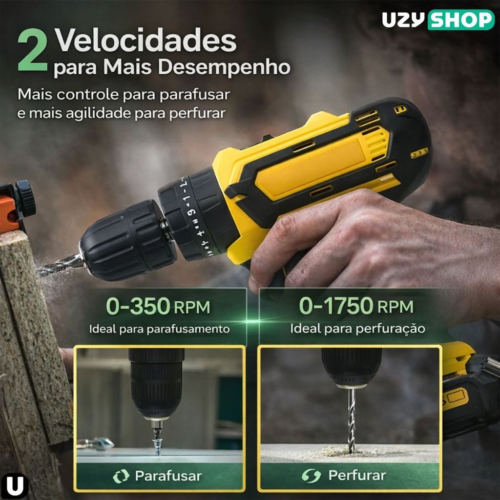 Parafusadeira Furadeira Elétrica Sem Fio 2 Baterias 21V Maleta Completa com 28 Acessórios Bivolt