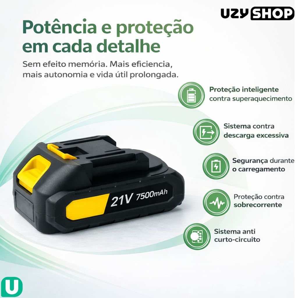 Bateria Lítio 21V 7500mAh Longa Duração Compatível Com Parafusadeira de Impacto Soprador Lixadeira