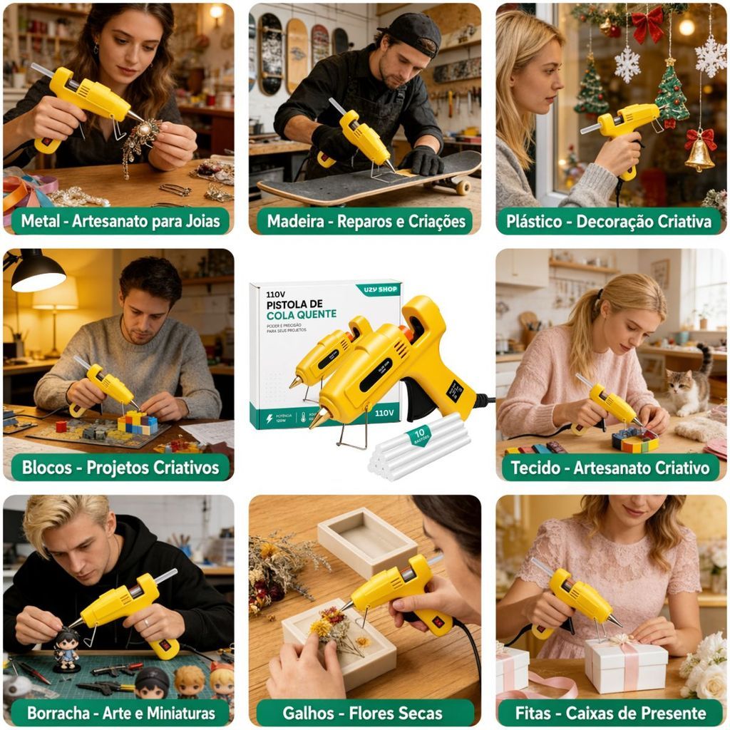 Máquina Profissional Pistola de Cola Quente 120W + 10 Bastões Grossos 11mm Secagem Rápida