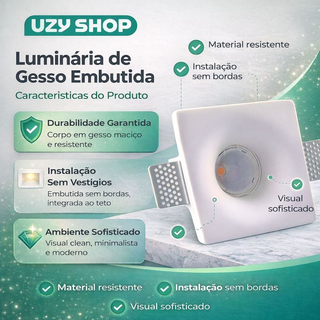 Kit 10 Spot de Embutir Gesso Invisível Quadrado 13x13cm No Trim E27 IP20 para Forros e Drywall