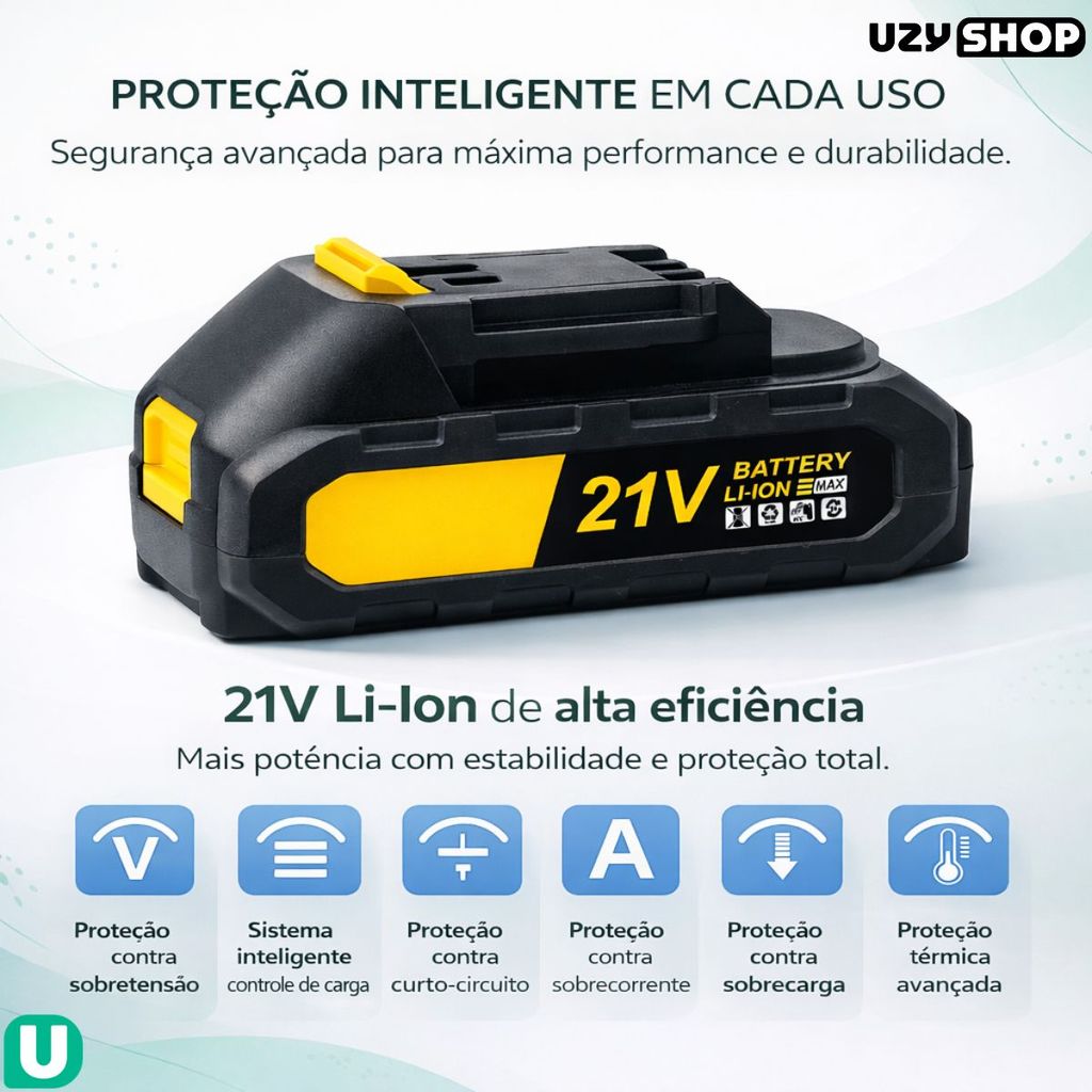 Bateria Lítio 21V 7500mAh Longa Duração Compatível Com Parafusadeira de Impacto Soprador Lixadeira