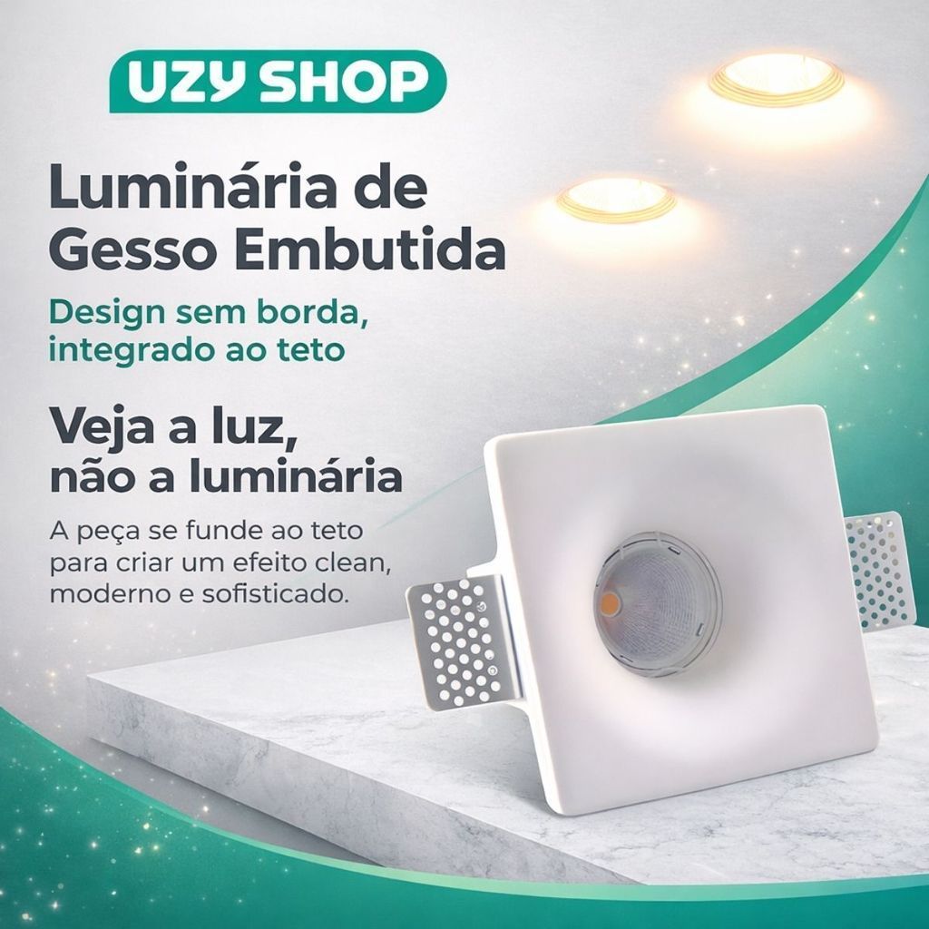 Kit 5 Spot de Embutir Gesso Invisível Quadrado 13x13cm No Trim E27 IP20 para Forro e Drywall