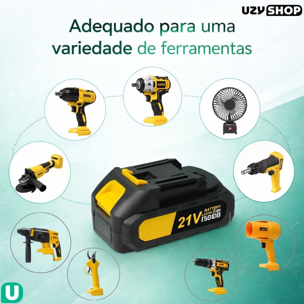 Bateria Lítio 21V 7500mAh Longa Duração Compatível Com Parafusadeira de Impacto Soprador Lixadeira
