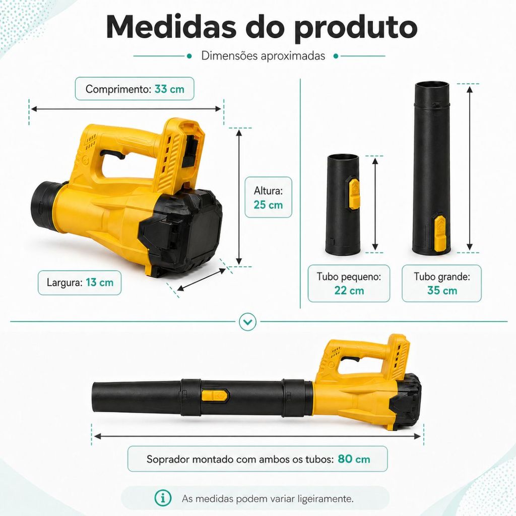 Soprador de Folhas a Bateria 88V Sem Fio com 2 Tubos Carregador Bivolt para Quintal e Garagem