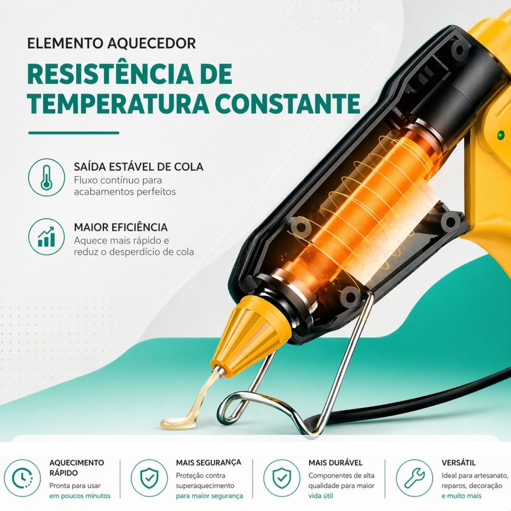 Máquina Profissional Pistola de Cola Quente 120W + 10 Bastões Grossos 11mm Secagem Rápida