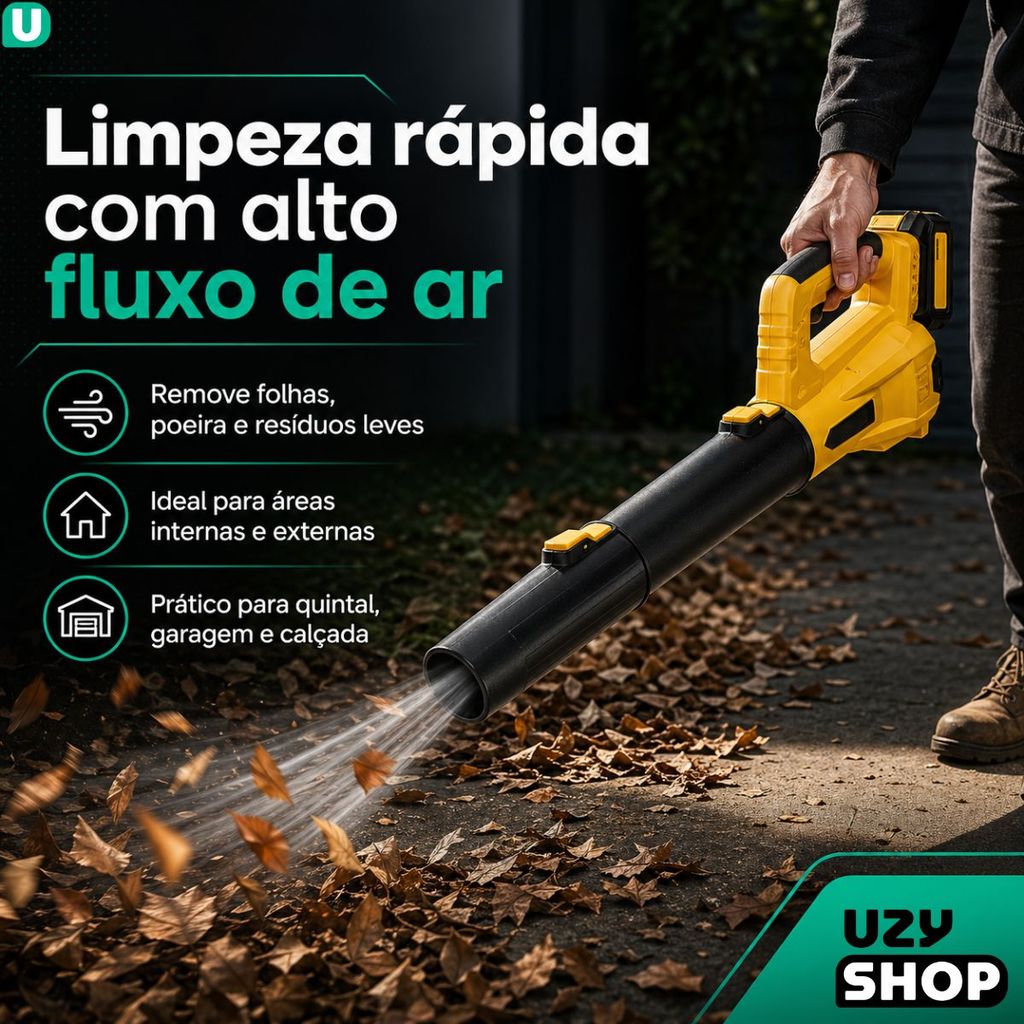 Soprador de Folhas a Bateria 88V Sem Fio com 2 Tubos Carregador Bivolt para Quintal e Garagem