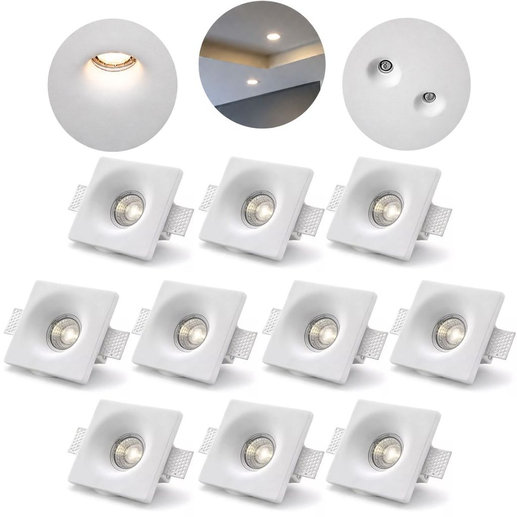 Kit 10 Spot de Embutir Gesso Invisível Quadrado 13x13cm No Trim E27 IP20 para Forros e Drywall
