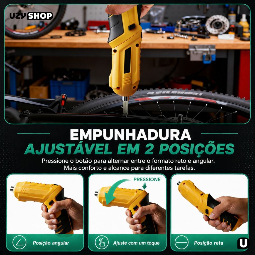 Mini Parafusadeira Sem Fio Articulada Portátil Maleta com 48 Pcs Torque 3,5Nm 1500mAh USB-C