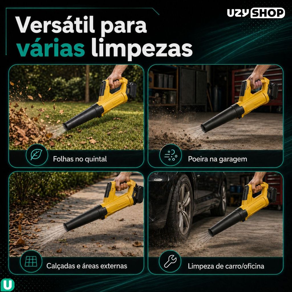 Soprador de Folhas a Bateria 88V Sem Fio com 2 Tubos Carregador Bivolt para Quintal e Garagem