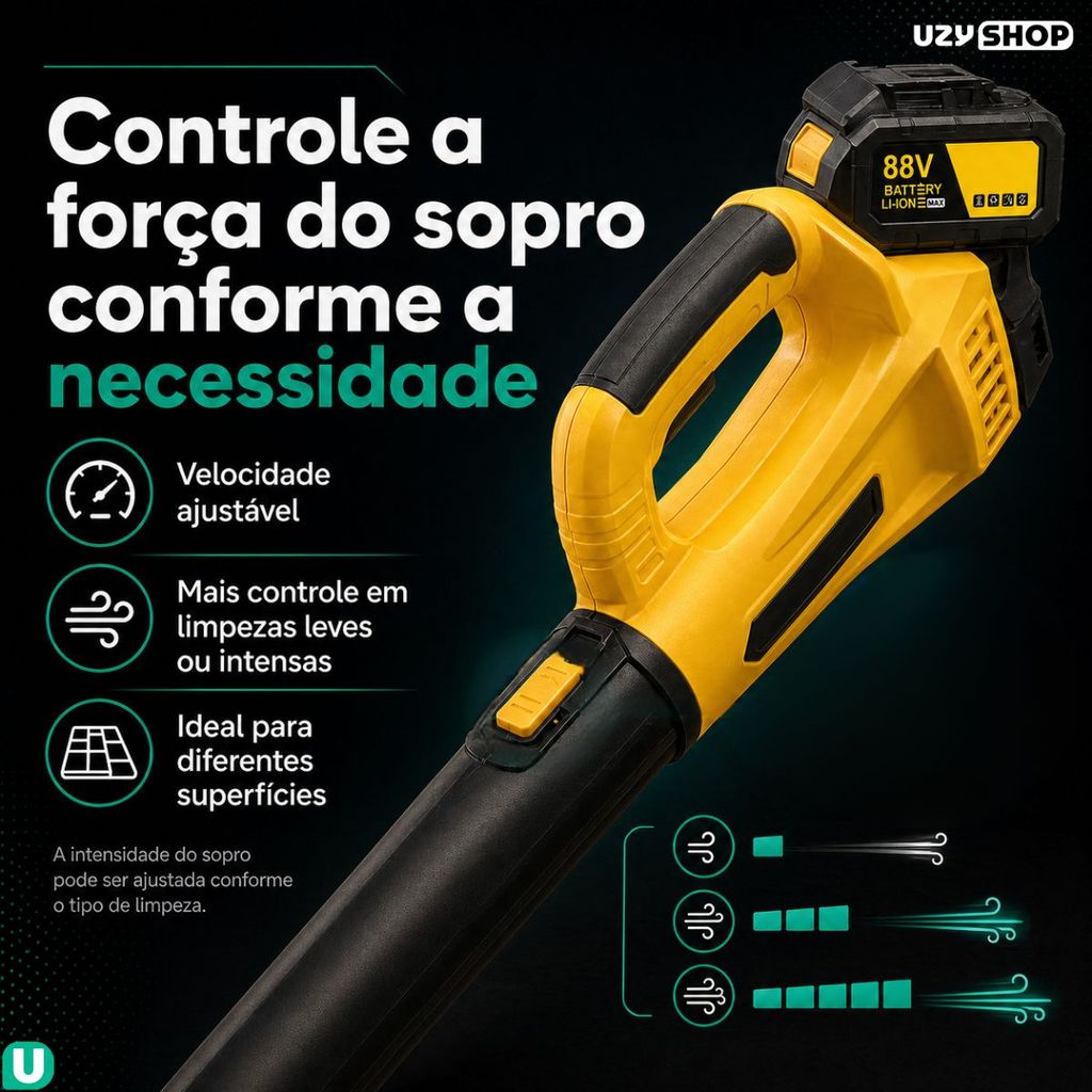 Soprador de Folhas a Bateria 88V Sem Fio com 2 Tubos Carregador Bivolt para Quintal e Garagem