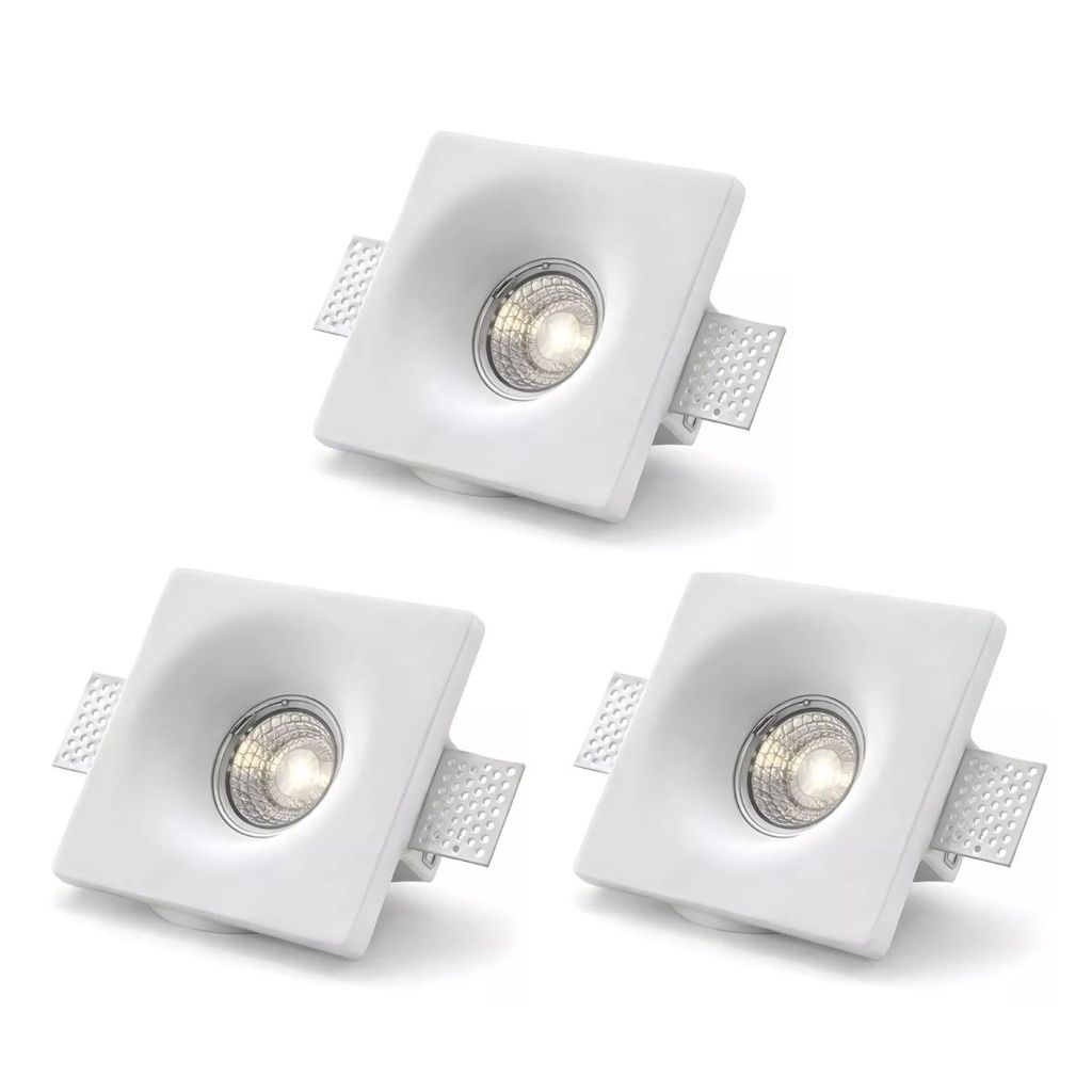 Kit 3 com Spot LED de Embutir Gesso Invisible Quadrado 13x13cm No Trim E27 IP20 Forro e Drywall