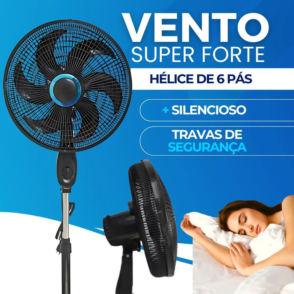 Ventilador Coluna 6 Pás Turbo Silencioso 67dB Motor 3 Velocidades Potência 70W