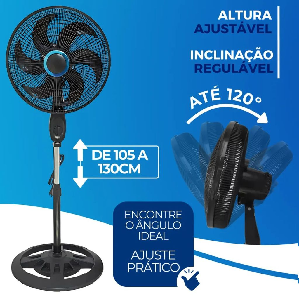Ventilador Coluna 6 Pás Turbo Silencioso 67dB Motor 3 Velocidades Potência 70W