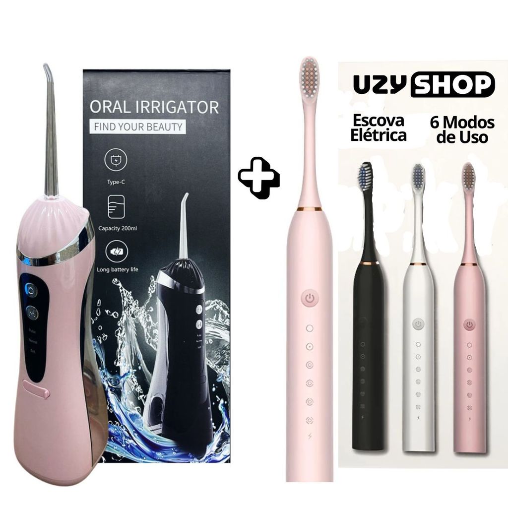 Kit Higiene Bucal Completo Escova Ultrassônica + Irrigador Oral 3 Modos Limpeza Profunda Premium