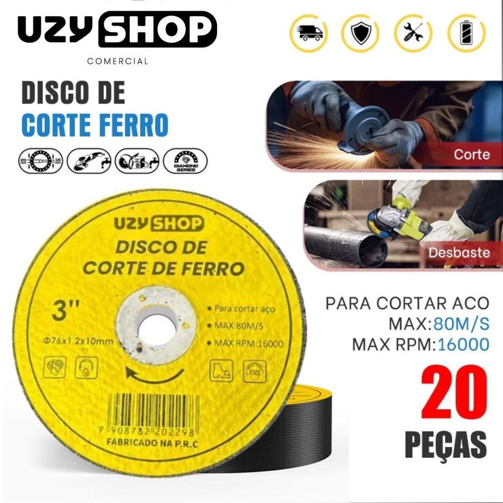 Kit 20 Discos Corte Ferro 76mm Super Estoque Economia Máxima Serralherias Oficinas Profissional