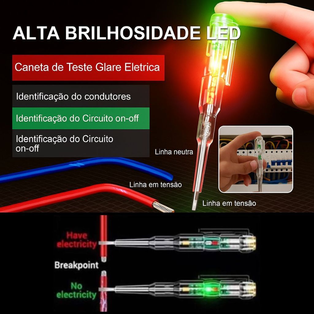 Caneta Detectora Tensão Luz LED Digital 2 em 1 Chave Fenda Testador Seguro Para Eletricistas