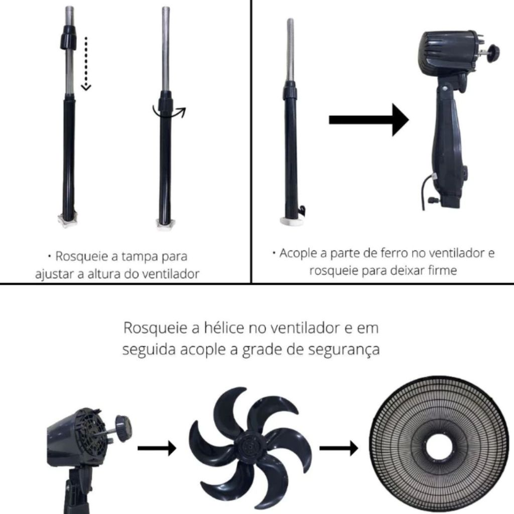 Ventilador Coluna 6 Pás Turbo Silencioso 67dB Motor 3 Velocidades Potência 70W