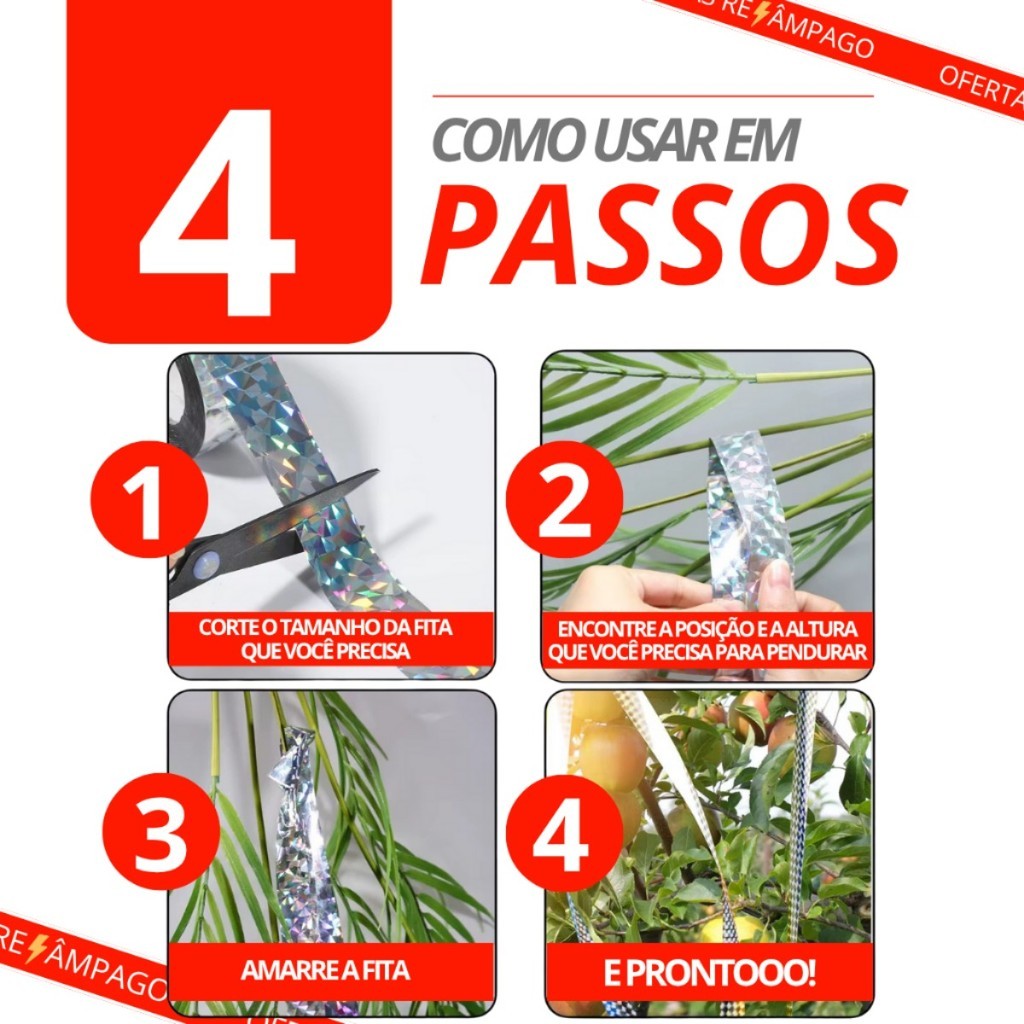 Fita Espanta Pombos Aves 45m Refletiva Sonora Proteção Jardim Telhado Humanitária Sem Danos - Uzy Shop