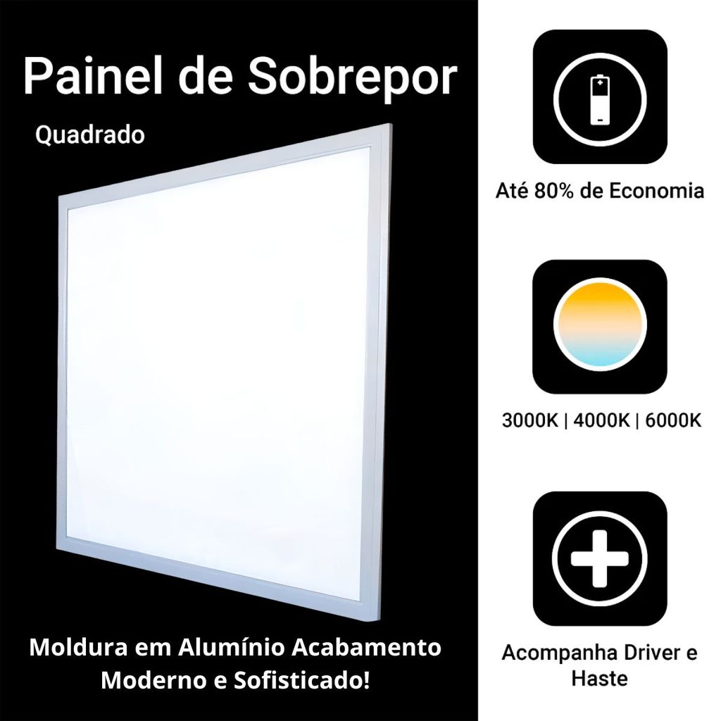 Painel De Led 48w Branco Frio Embutir Quadrado 62x62 Moldura Alumínio Iluminação Profissional