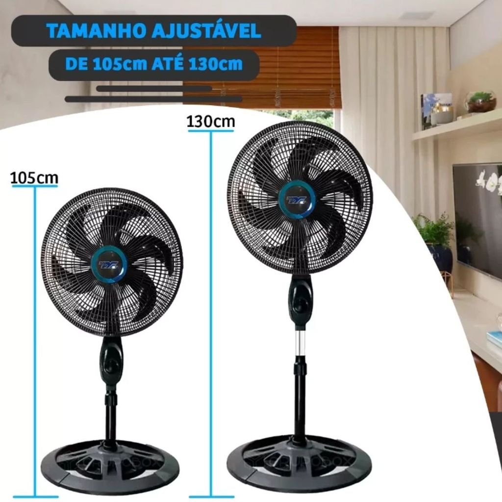 Ventilador Coluna 6 Pás Turbo Silencioso 67dB Motor 3 Velocidades Potência 70W