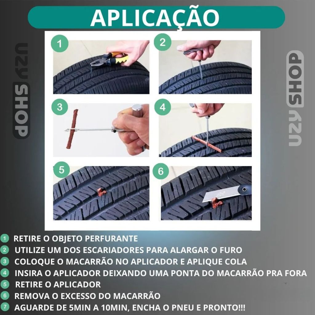 Kit Reparos Pneu 13 Peças Escariador Aplicador Recartilhado Hastes