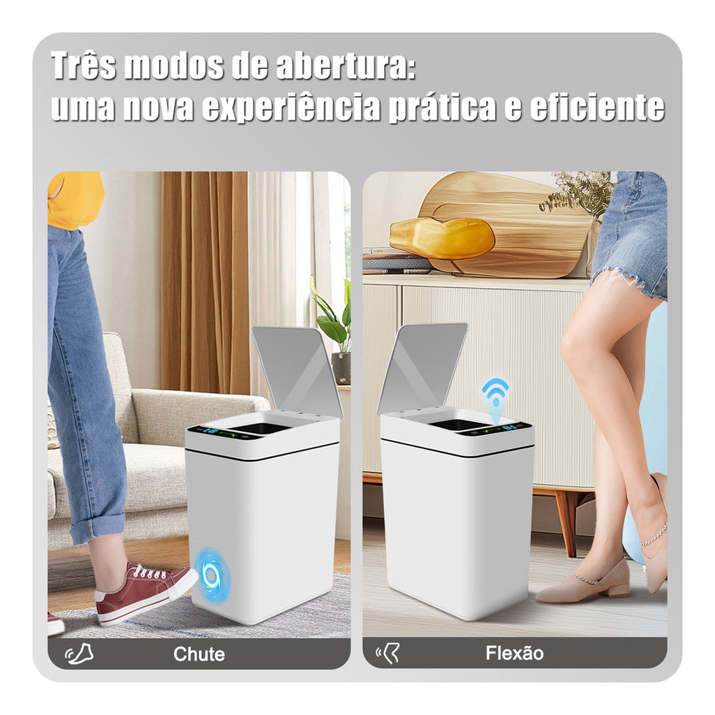 Lixeira Inteligente com Sensor Automático 12L – Abertura Sem Toque, 3 Modos e Exibição de Bateria