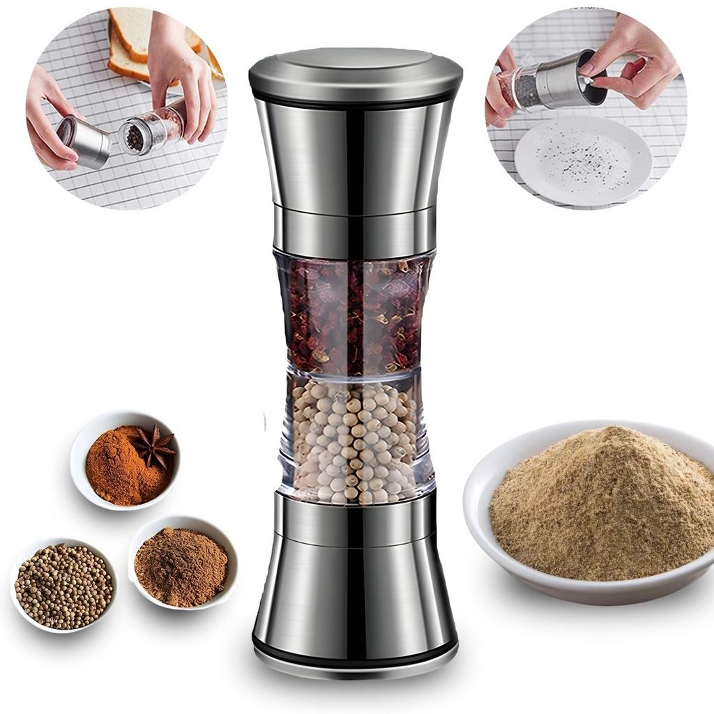 Moedor de Sal e Pimenta 2 em 1 – Aço Inox 304 com Mós Cerâmicas Ajustáveis