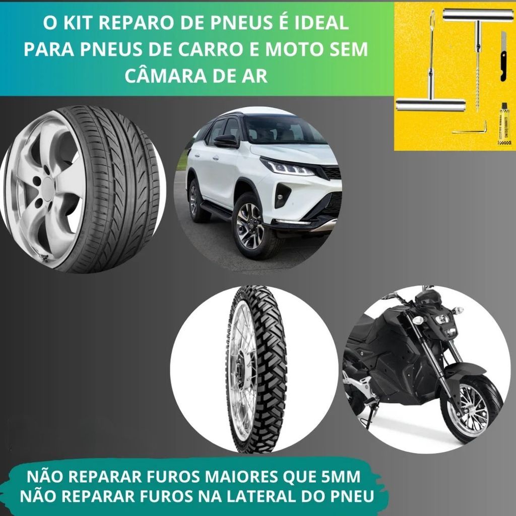 Kit Reparos Pneu 13 Peças Escariador Aplicador Recartilhado Hastes