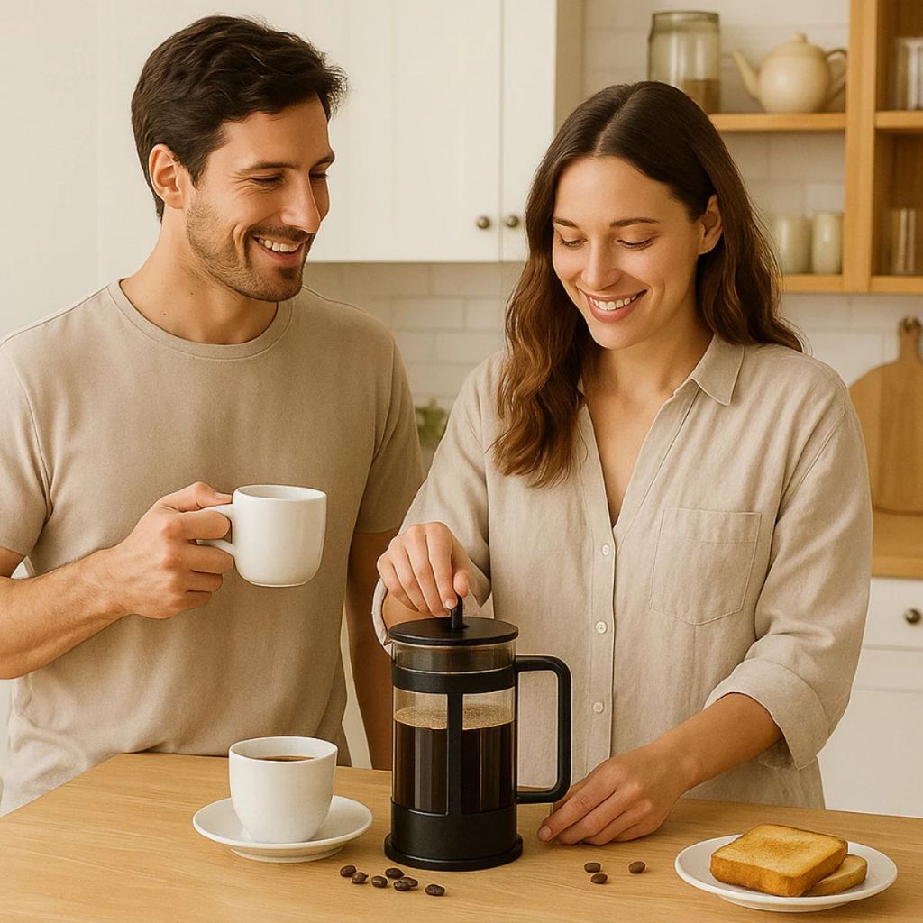 Prensa Francesa Vidro 350ml 600ml Café Filtro Inoxidável Estrutura Cromada Preta e Inox Sofisticado