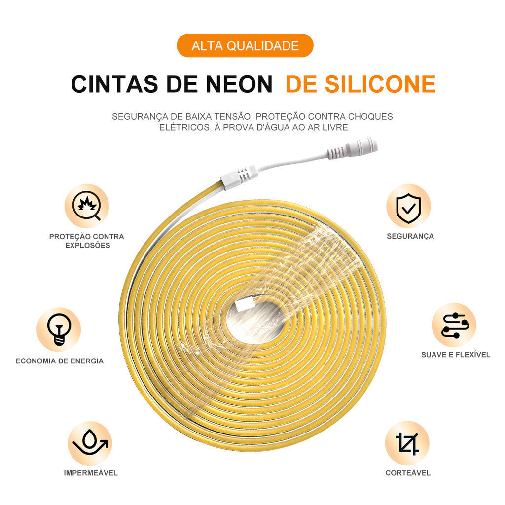 Fita de Led Mangueira Neon 5 Metros 22W Alto Brilho Flexivel 12V Siliconada IP65 Sem Fonte