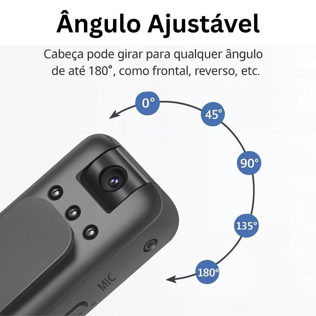 Câmera Espiã Portátil HD 1080P Visão Noturna 24/7 WIFI Tempo Real 180° Rotativa Esportes Ação