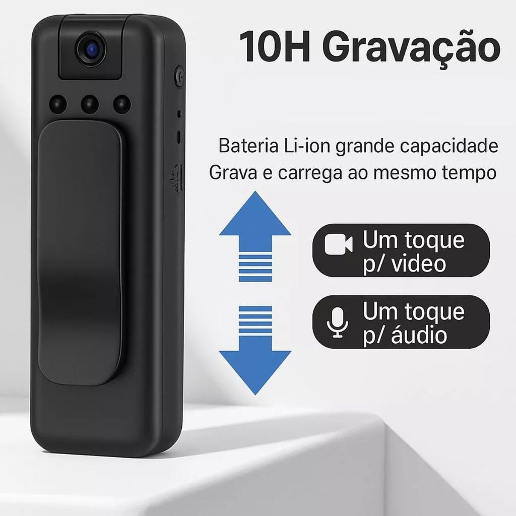 Câmera Espiã Portátil HD 1080P Visão Noturna 24/7 WIFI Tempo Real 180° Rotativa Esportes Ação
