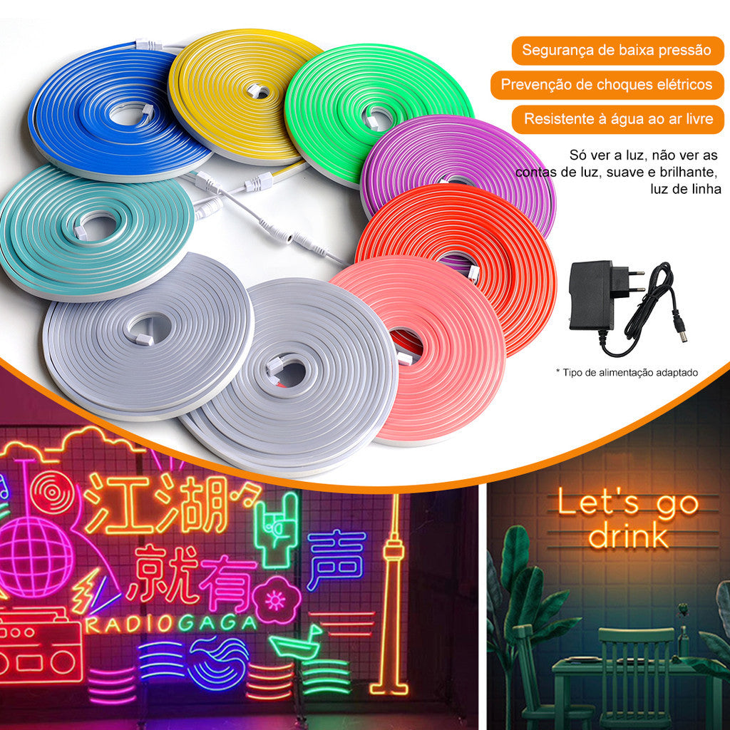 Fita de Led Mangueira Neon 5 Metros 22W Alto Brilho Flexivel 12V Siliconada IP65 Sem Fonte