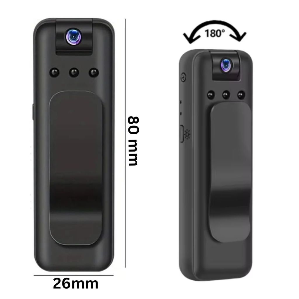 Câmera Espiã Portátil HD 1080P Visão Noturna 24/7 WIFI Tempo Real 180° Rotativa Esportes Ação