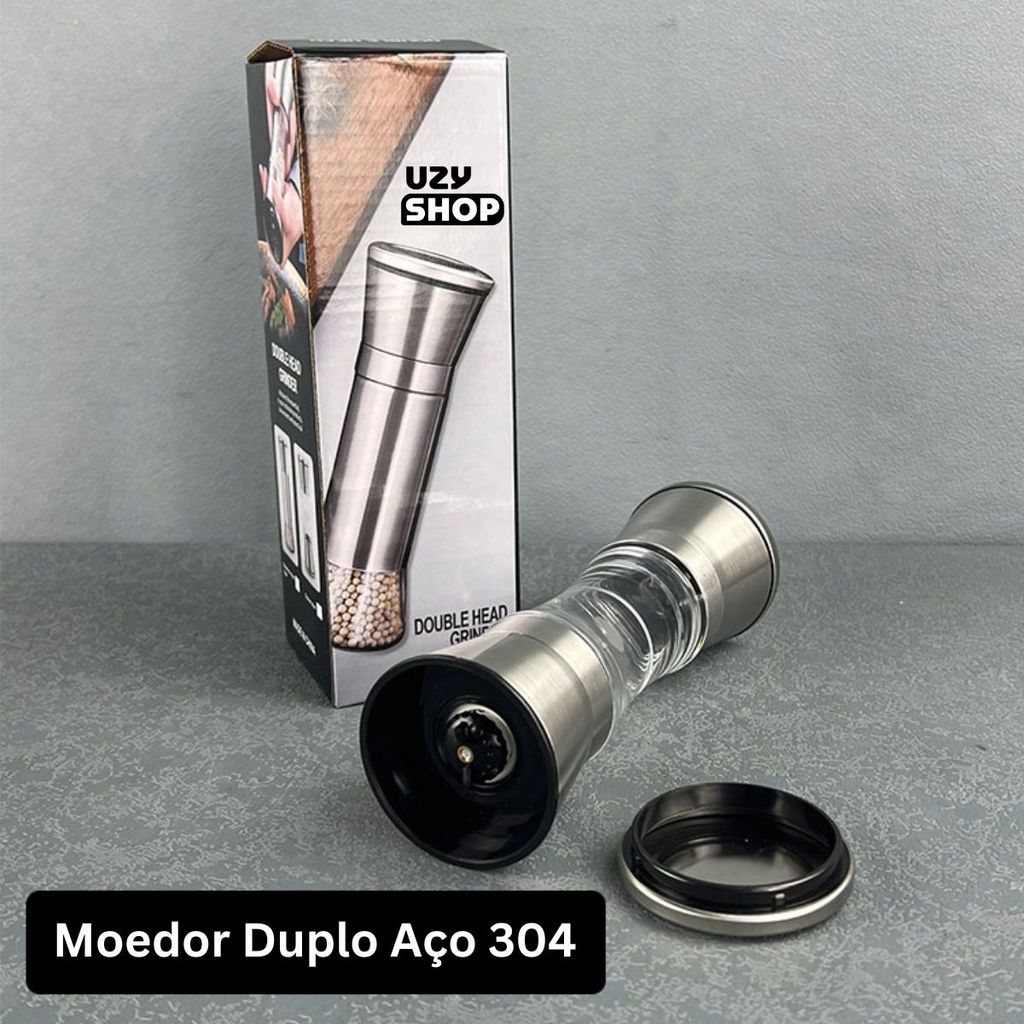 Moedor de Sal e Pimenta 2 em 1 – Aço Inox 304 com Mós Cerâmicas Ajustáveis