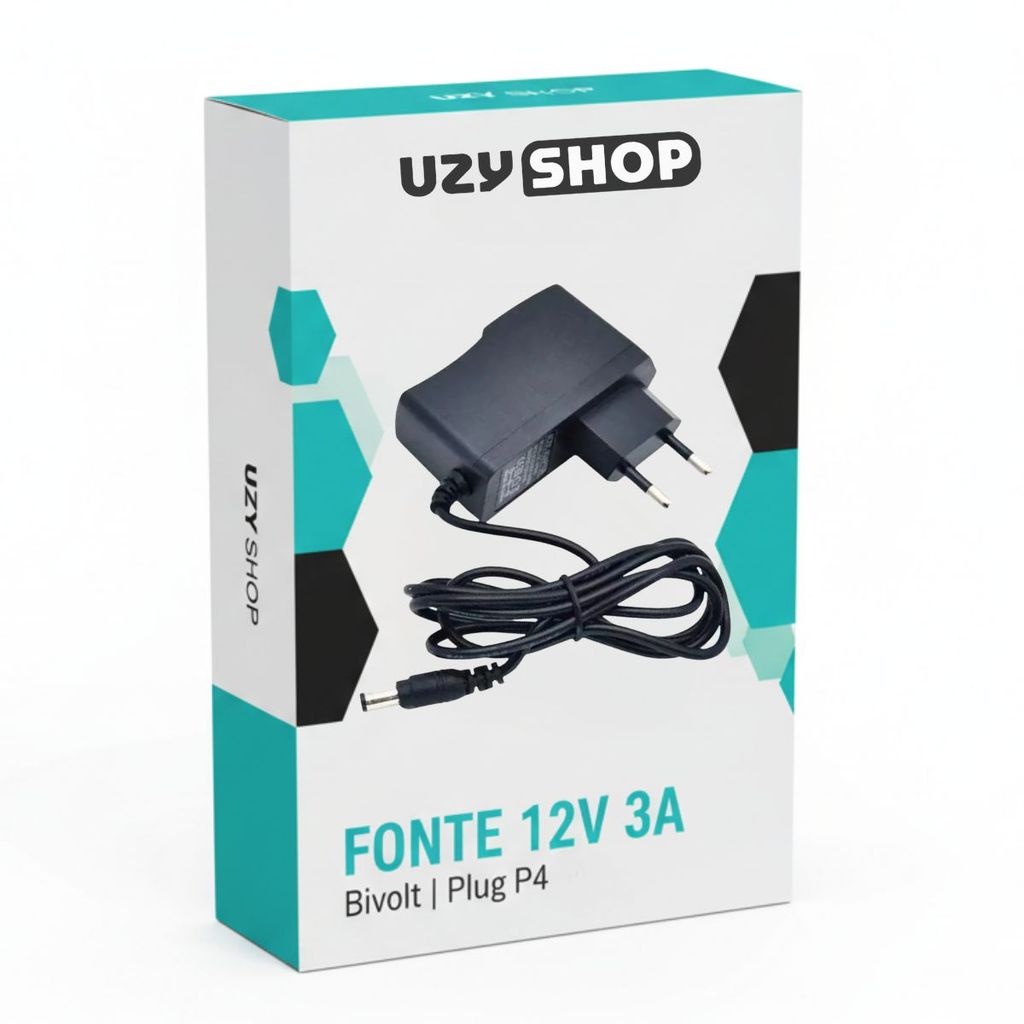 Fonte Alimentação 12V 3A Bivolt Proteção Sobrecarga Plug P4 Estável Fita LED