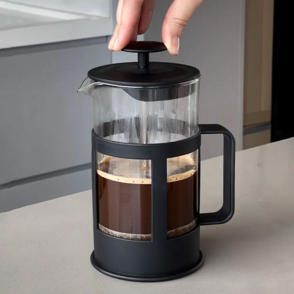 Prensa Francesa Vidro 350ml 600ml Café Filtro Inoxidável Estrutura Cromada Preta e Inox Sofisticado