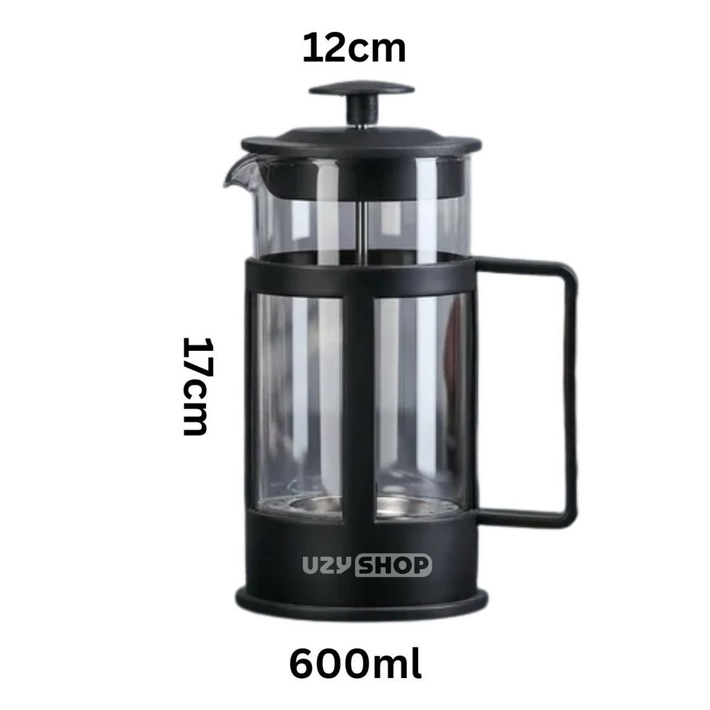Prensa Francesa Vidro 350ml 600ml Café Filtro Inoxidável Estrutura Cromada Preta e Inox Sofisticado