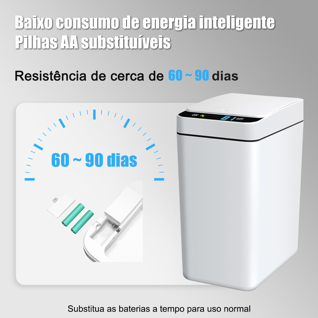 Lixeira Inteligente com Sensor Automático 12L – Abertura Sem Toque, 3 Modos e Exibição de Bateria