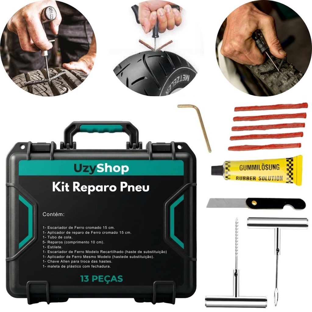 Kit Reparos Pneu 13 Peças Escariador Aplicador Recartilhado Hastes