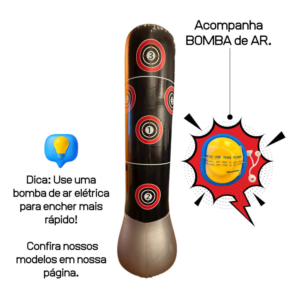 Saco de Pancadas Inflável 1,50m – PVC Reforçado com Alvos Numerados