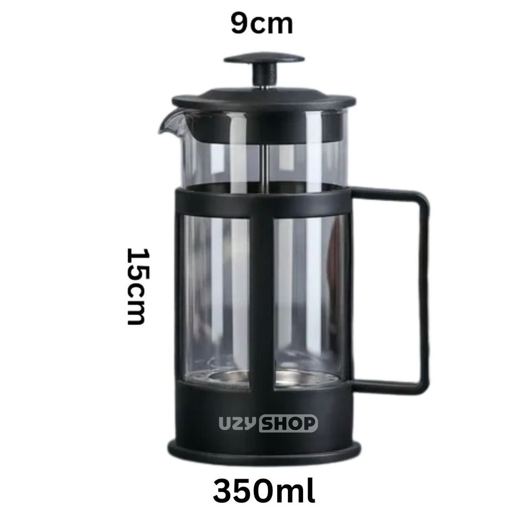 Prensa Francesa Vidro 350ml 600ml Café Filtro Inoxidável Estrutura Cromada Preta e Inox Sofisticado