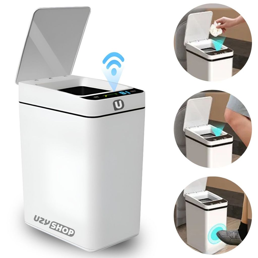 Lixeira Inteligente com Sensor Automático 12L – Abertura Sem Toque, 3 Modos e Exibição de Bateria