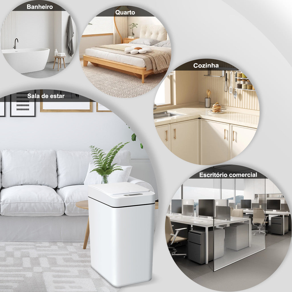 Lixeira Inteligente com Sensor Automático 12L – Abertura Sem Toque, 3 Modos e Exibição de Bateria