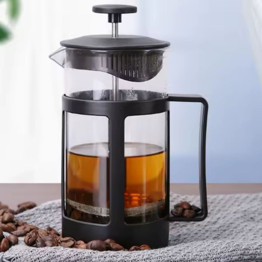 Prensa Francesa Vidro 350ml 600ml Café Filtro Inoxidável Estrutura Cromada Preta e Inox Sofisticado