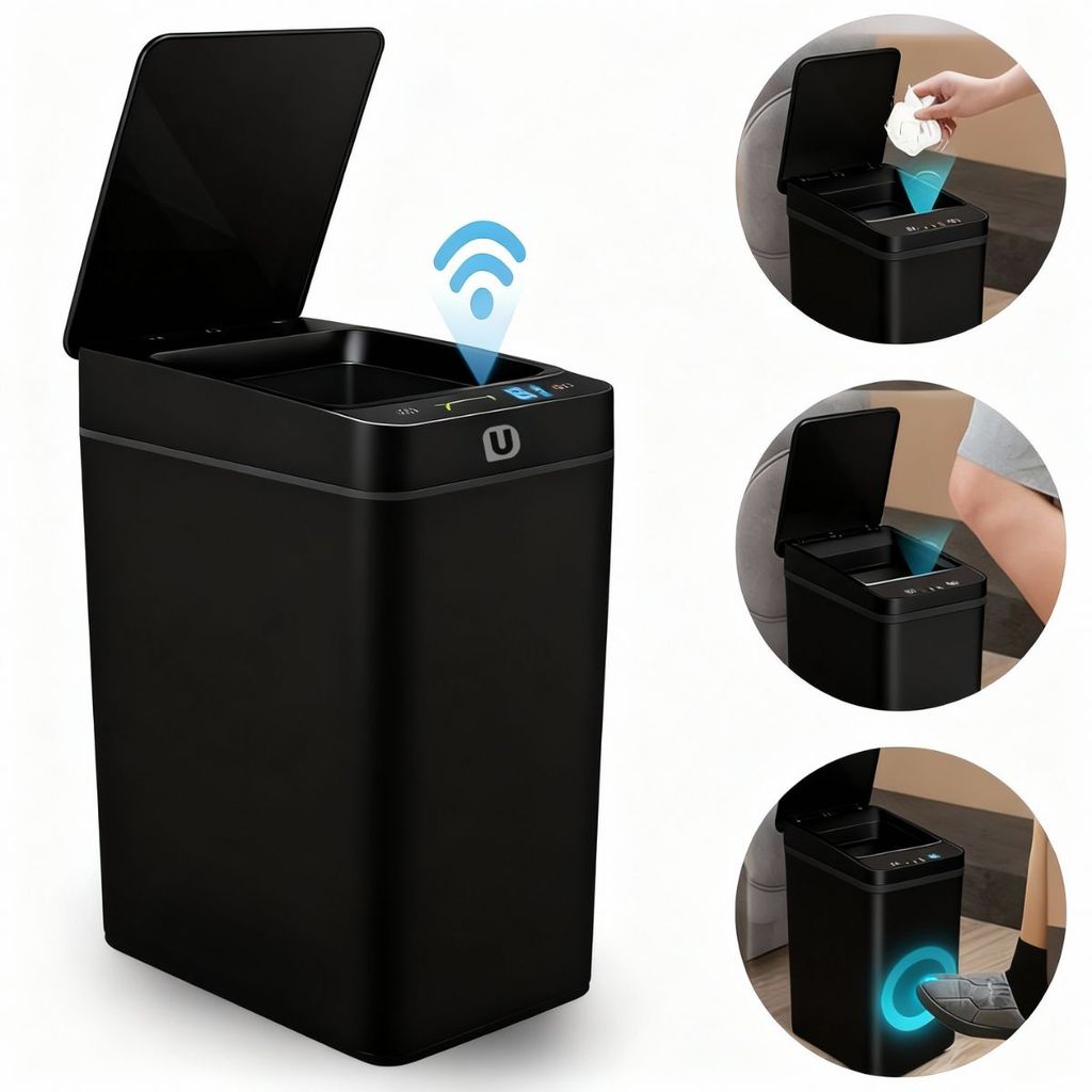 Lixeira Inteligente 12L Automática Preta Sensor Sem Contato Vedação Hermética Higiene Saúde Total
