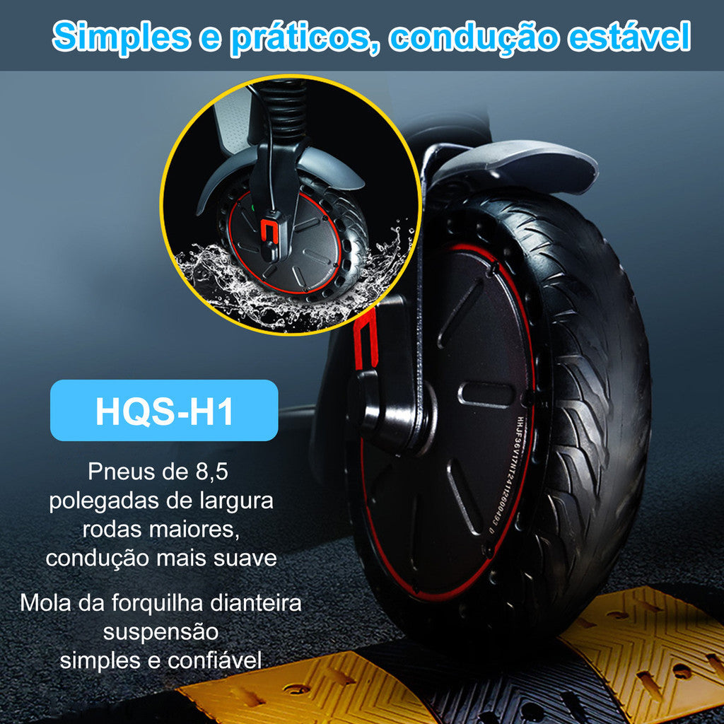 Patinete Dobrável 500W 36V 7.8Ah 25km/h Preto Fosco Amortecido Freios Eletrônicos LED
