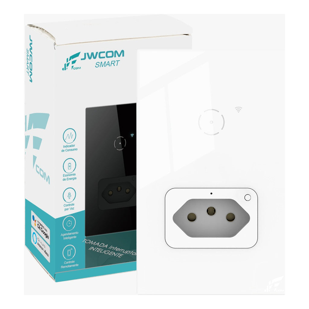 Interruptor WiFi Inteligente 1 Botão Touch com Tomada Bivolt Compatível Alexa Google Assistente App Controle Remoto
