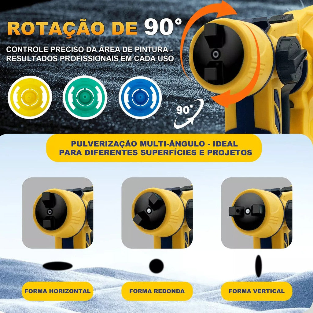 Pistola Pulverizadora 48V 400W 1000ml com 2 Baterias 1500mAh Amarelo para Pintura Automotiva, Paredes, Móveis DIY Bivolt